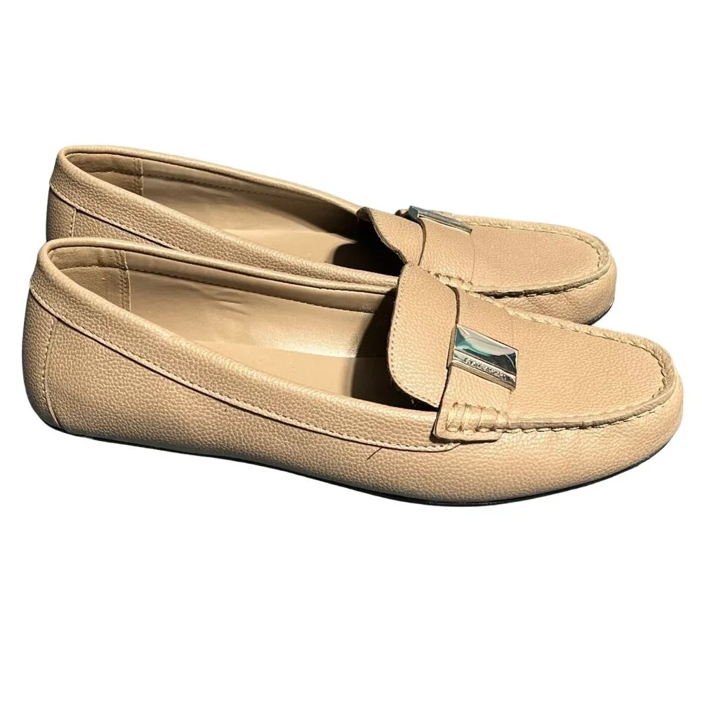 Calvin Klein Women's Lisa Loafers Size 8.5 Taupe Leather Slip-On Shoes - Picture 2 of 4